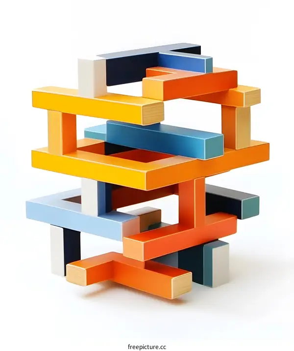 Colorful Abstract Wooden Blocks Interlocking