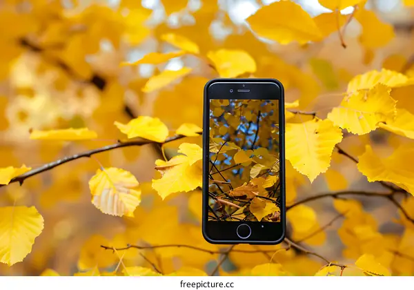 Smartphone With Fall Leaves
