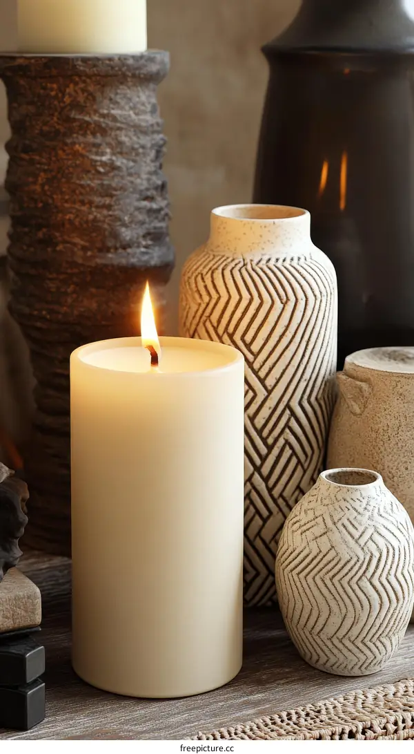 Elegant Candle Setting with Decorative Vases