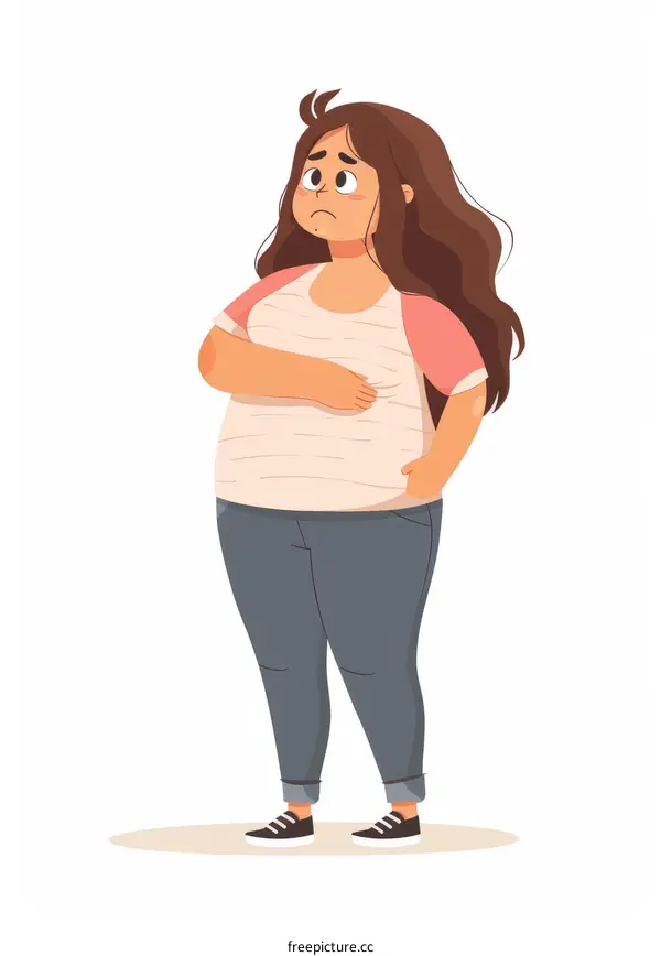 overweight woman touching her belly