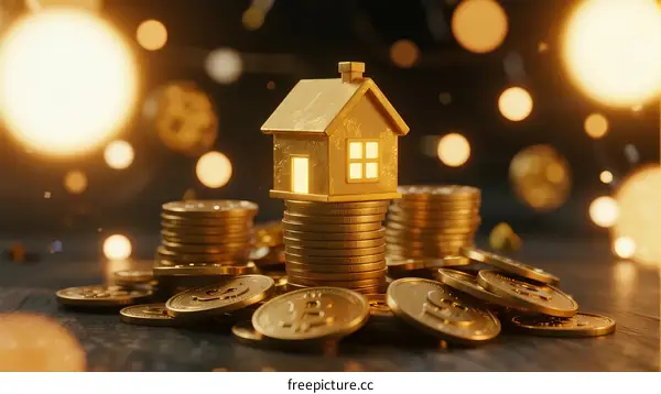 Golden House Model on Stacked Coins as Financial Concept
