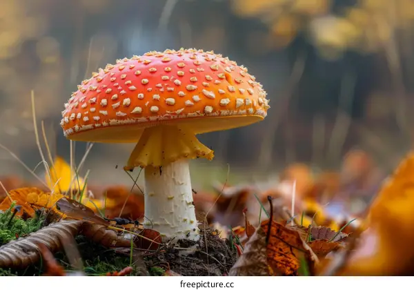 Close-up of a Red and White Spotted Mushroom