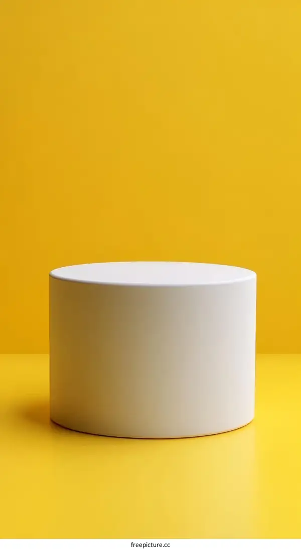 Blank White Cylinder Display Against Bright Yellow Background