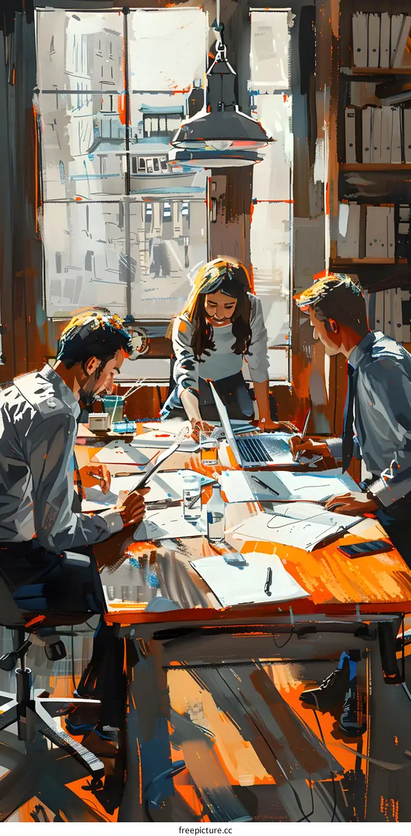 Three People Working Together In A Modern Office