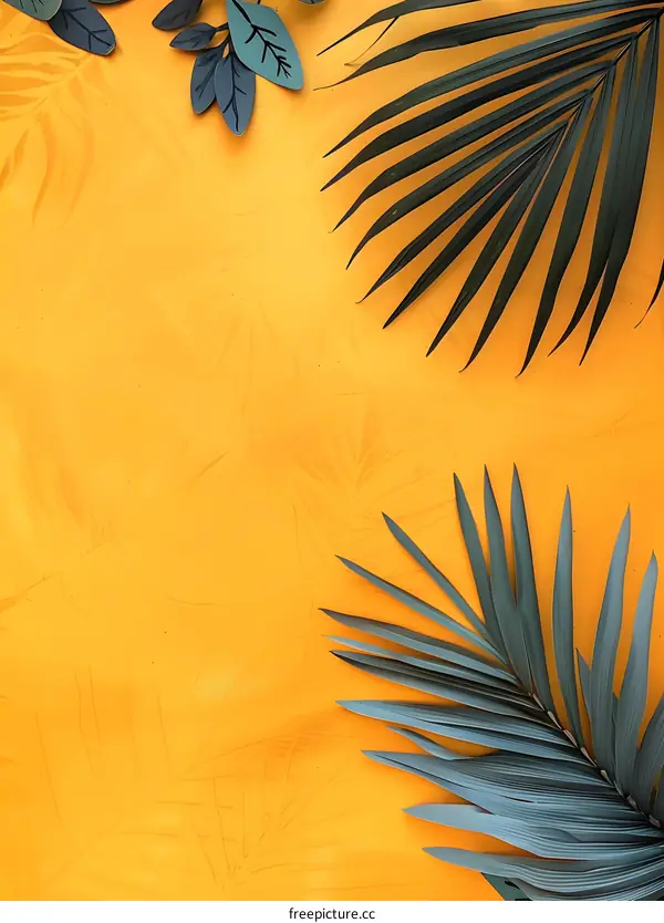 Tropical Palm Leaves on Yellow Background