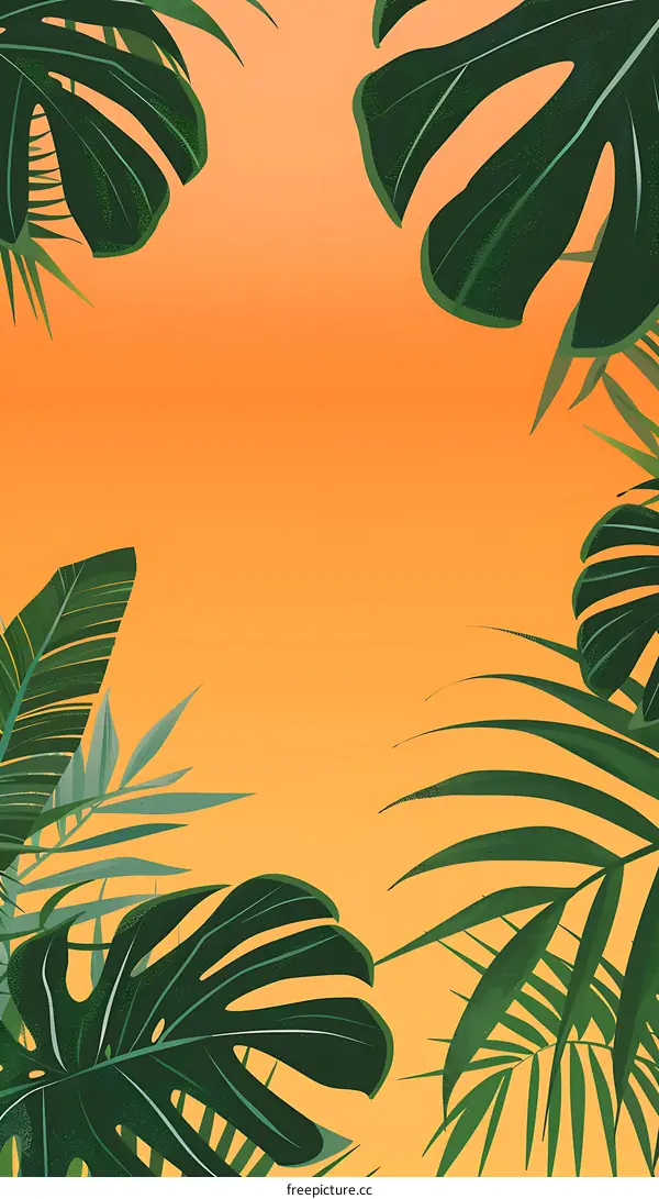 Tropical Leaves Background Summer Orange