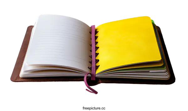 [Transparent Background PNG]Open Leather Bound Notebook with Blank Pages
