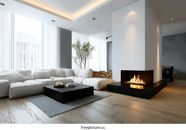 Modern Minimalist Living Room with Corner Fireplace