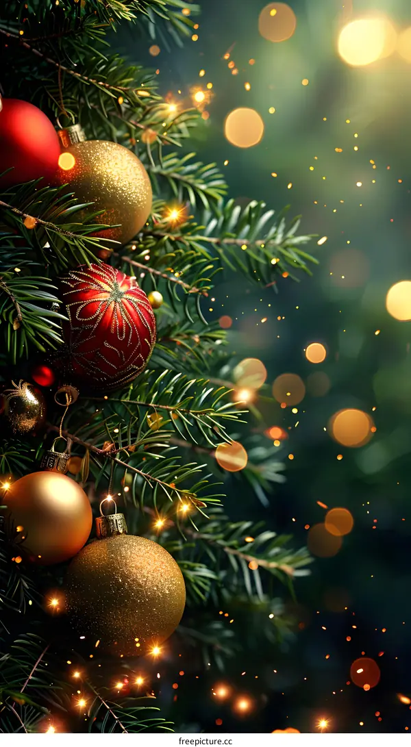 Christmas Tree with Ornaments and Lights