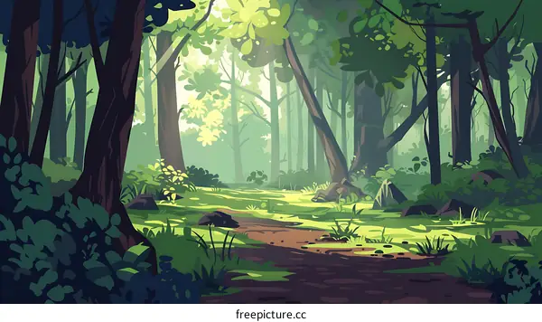 Green Forest Path Landscape Illustration