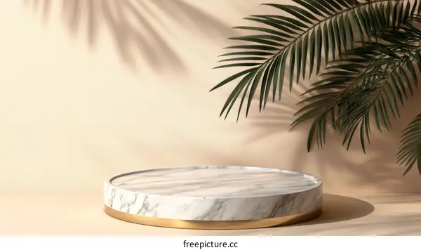 Marble Podium with Tropical Palm Shadow