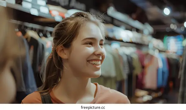 Smiling Girl in a Clothing Store