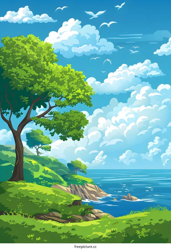 Summer Landscape with Green Trees and Blue Sky