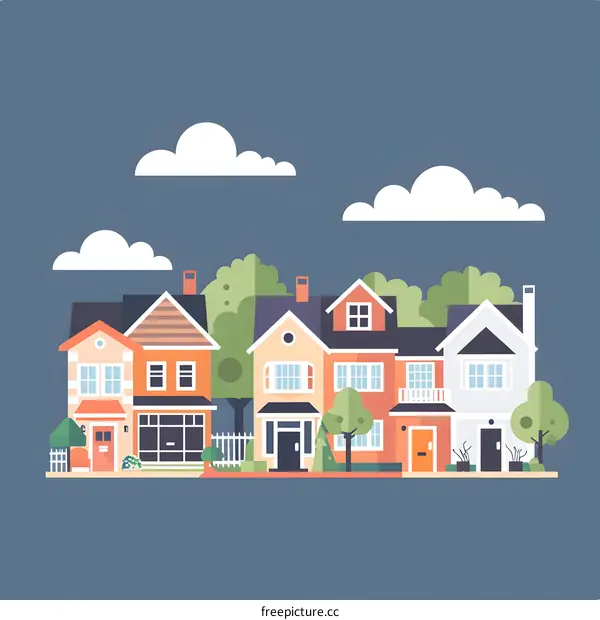 Colorful Houses in Row Illustration