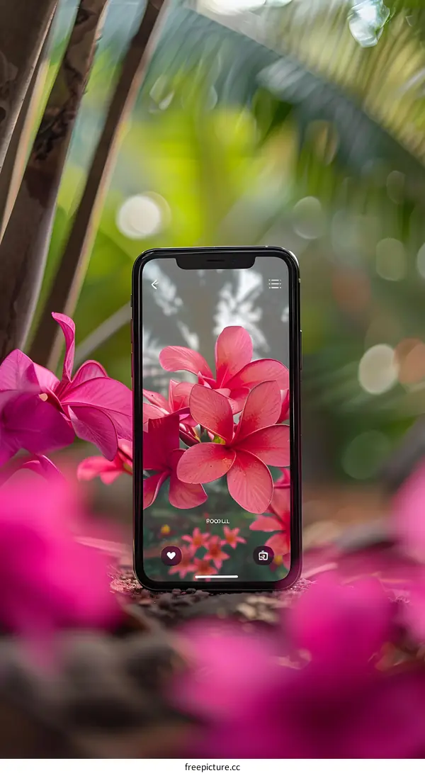Close Up of a Pink Flower on an iPhone