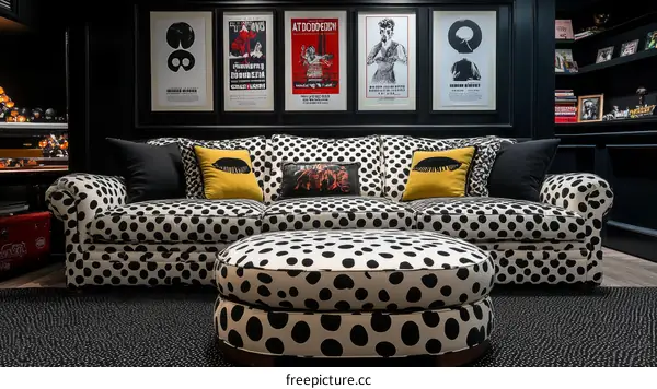 Polka Dot Sofa in a Stylish Home Theater