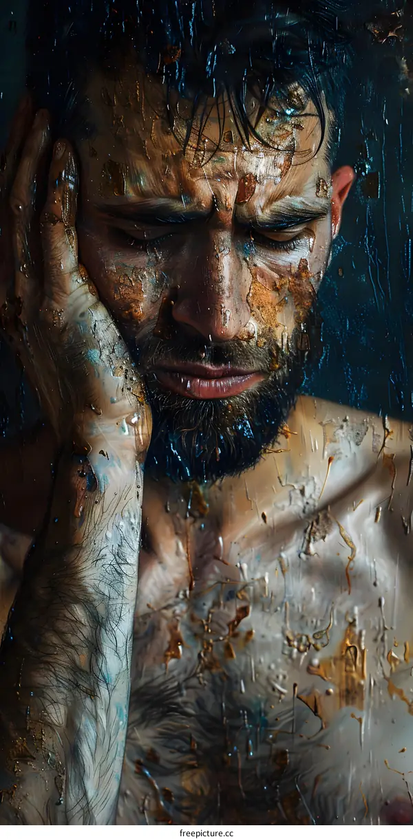 Portrait of a Man with Colorful Paint on His Face