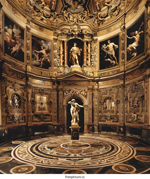Interior of a Chapel with Marble Floor and Sculptures