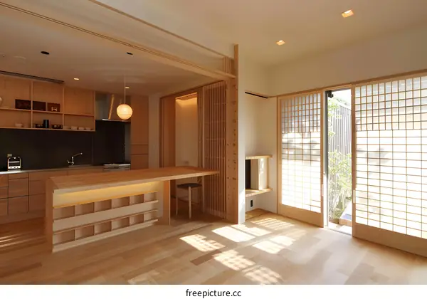 Modern Japanese Home Interior Design with Wooden Flooring and Sliding Doors