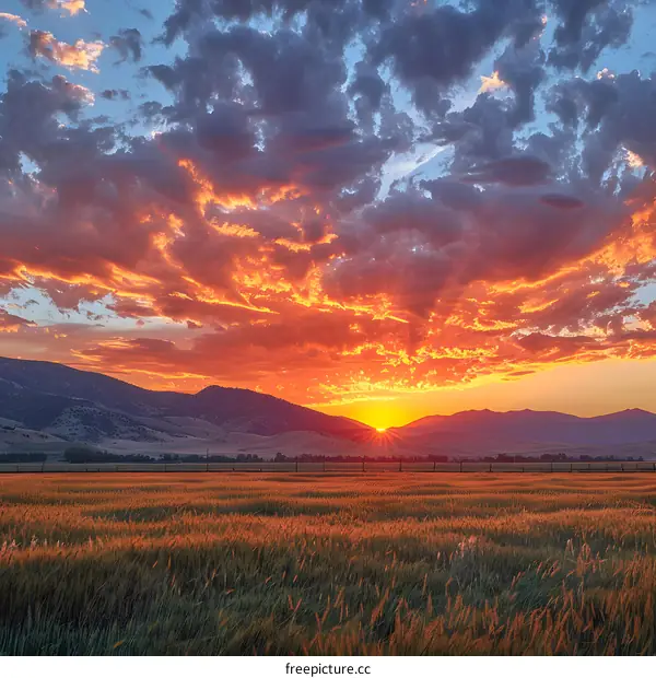 Sunset over a wheat field