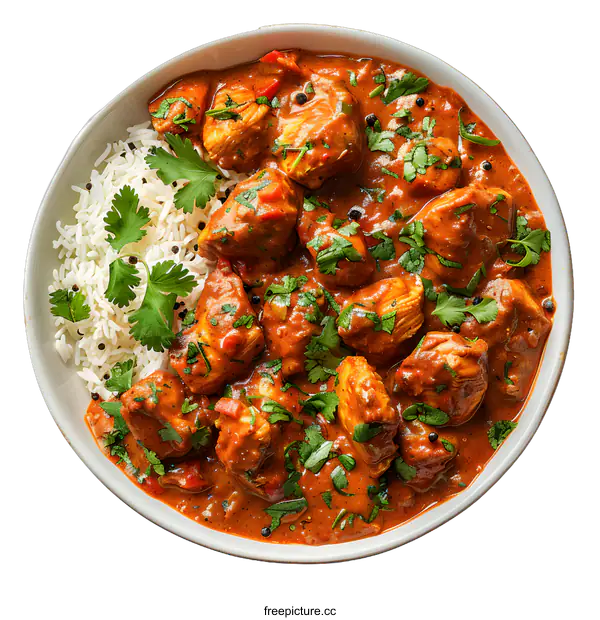 [Transparent Background PNG]A bowl of chicken tikka masala with rice