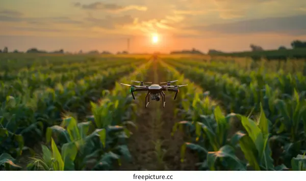 Drone Captures Verdant Corn Fields at Sunset