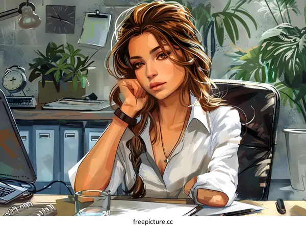 girl sitting in the office thinking