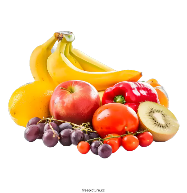 [Transparent Background PNG]Colorful Fresh Fruits and Vegetables on a White Background