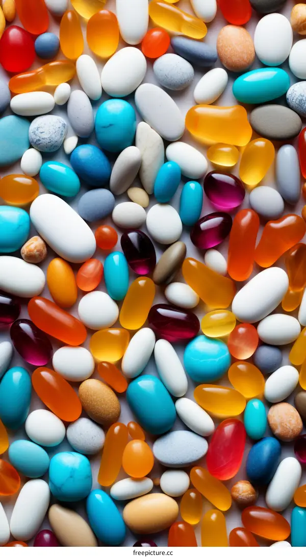 Colorful pills and tablets background