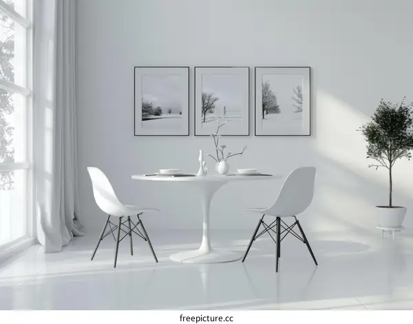 Modern dining room interior with large window
