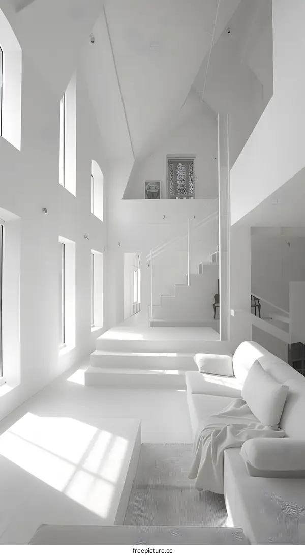 Modern White Interior Design with Minimalist Furniture and Open Floor Plan