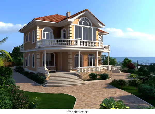 Two Story House With Balcony And Ocean View