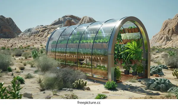 A greenhouse in the middle of the desert