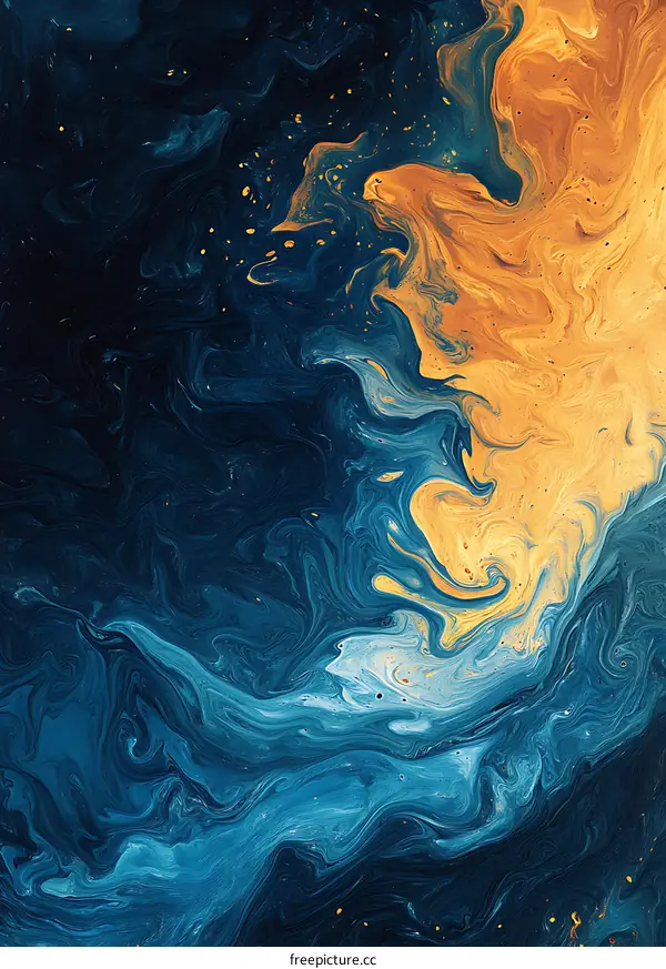 Abstract Swirling Blue and Yellow Paint