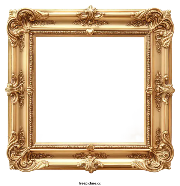 [Transparent Background PNG]Ornate Gold Picture Frame with Decorative Details