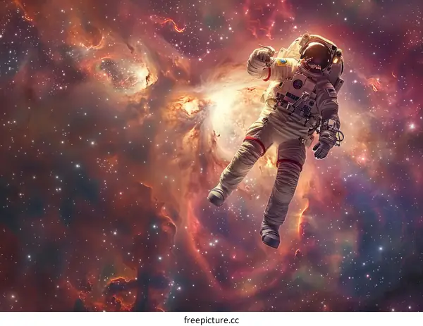 Astronaut in spacesuit floating in the vastness of space