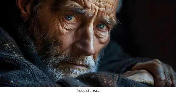 Portrait of an old man with blue eyes