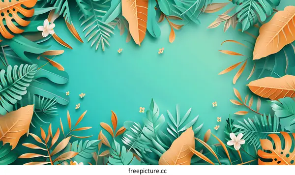 Tropical Leaves Paper Cut Background