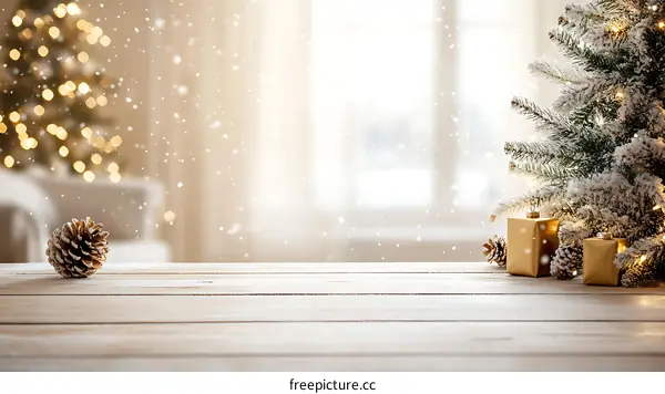 Christmas Holiday Background Tabletop with Decorations