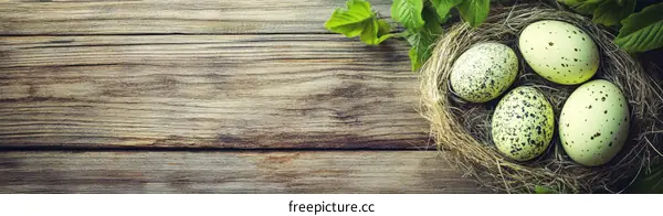 Easter Eggs Nest on Wooden Background