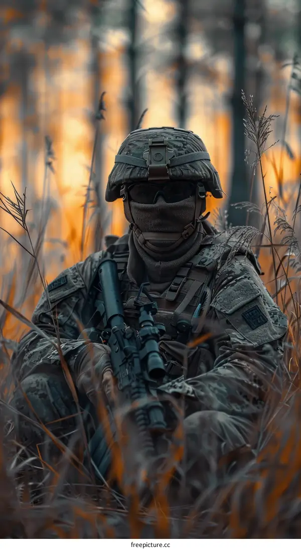 Soldier Concealed in Grass