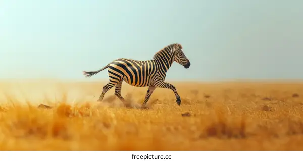 Lonely Zebra Running on the African Savanna