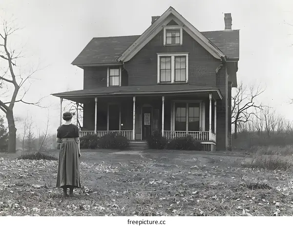 Woman standing in front of a house