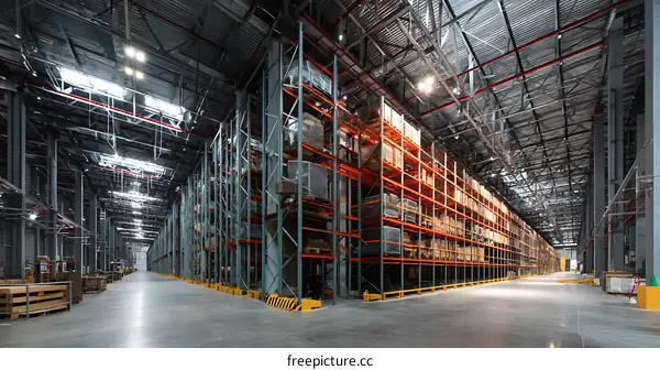 Large Warehouse Interior with High Shelving