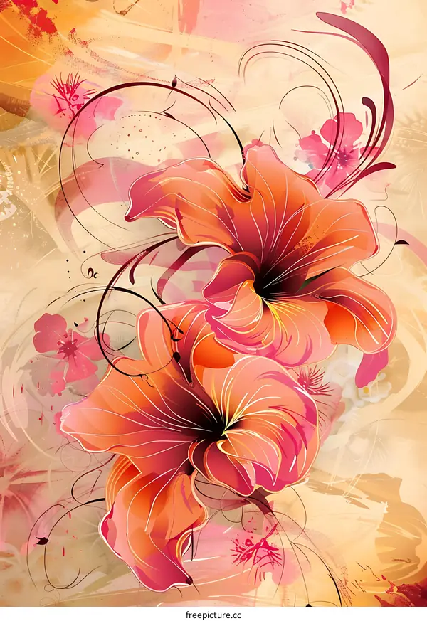 Floral Art with Swirls and Abstract Background