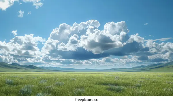 Green Grass Field with Cloudy Sky