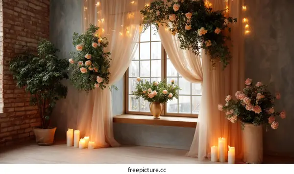 Elegant Window Decor with Soft Pastel Flowers