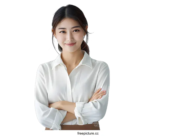 [Transparent Background PNG]portrait of a young asian woman in a white blouse