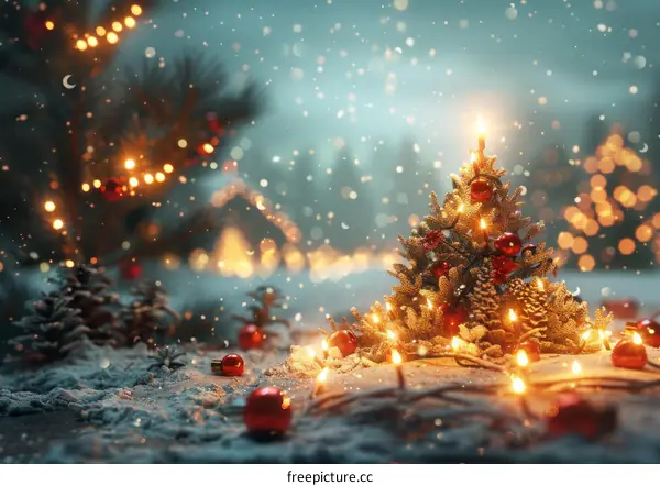 Magical Christmas Tree in a Snowy Forest