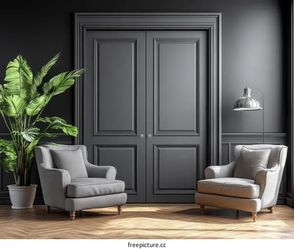 Elegant Dark Gray Room with Armchairs